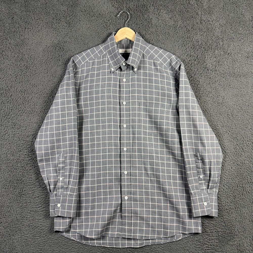 Ermenegildo Zegna Shirt Mens Large Gray Check Button Down Long Sleeve Casual